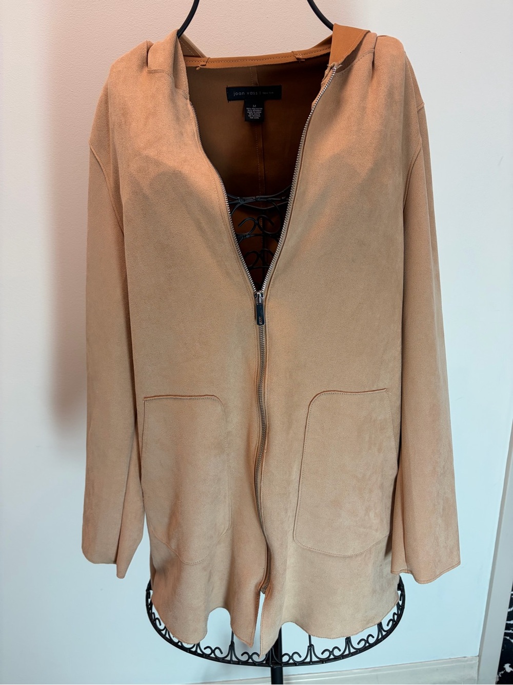Joan Vass Suede Hooded Zip Jacket - Camel